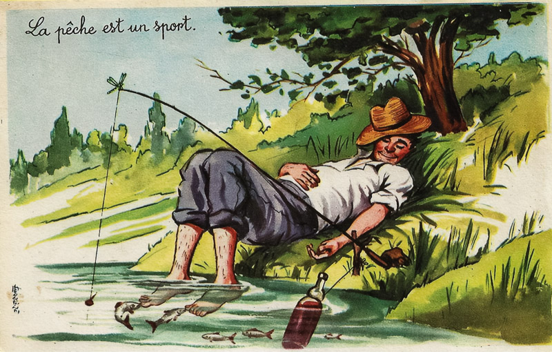 carte postale humoristique sur le thème de la pêche