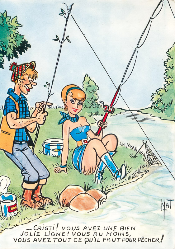 carte postale humoristique sur le thème de la pêche